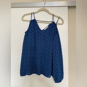 Blue exposed shoulder blouse